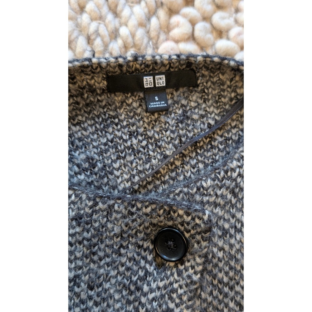 Uniqlo Gray Marled Knit Long Coat Jacket Small Tweed Style wool blend - Picture 3 of 10
